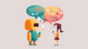 Illustrasjon Laget Med AI, Robot Snakker Med Jente